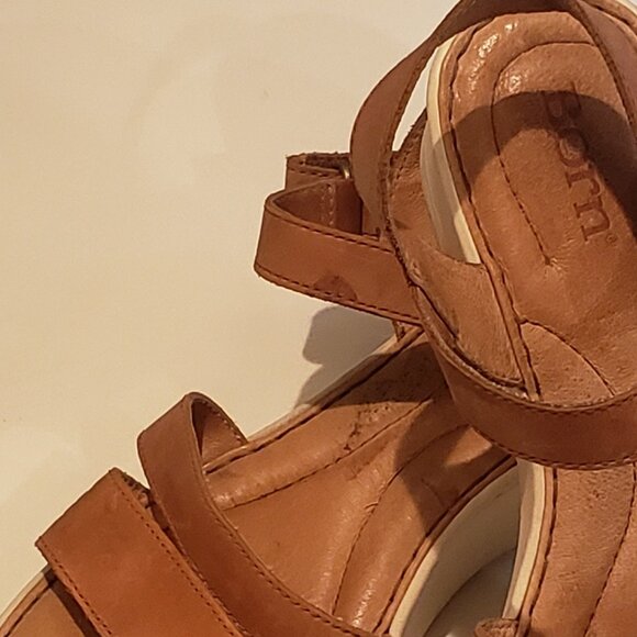 Born Tan Leather Cushioned Sandals with Velcro Strap - Picture 16 of 16